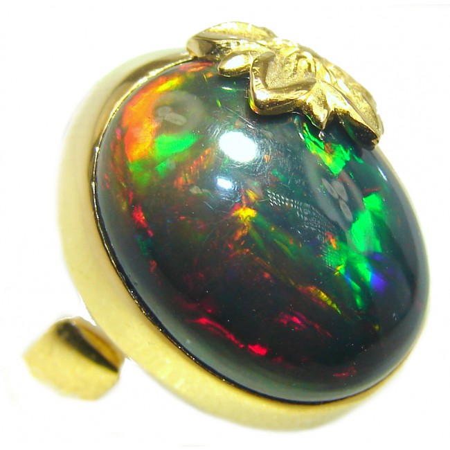 Vintage Design Genuine Black Opal 18K Gold over .925 Sterling Silver handmade Ring size 8