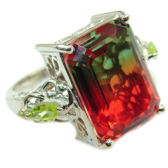 HUGE Top Quality Magic Volcanic Pink Tourmaline Topaz .925 Sterling Silver handcrafted Ring s. 8 1/4
