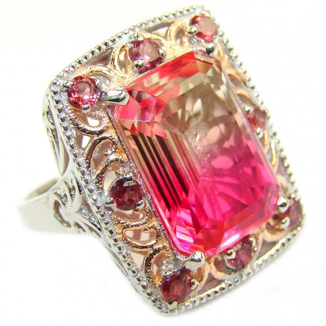 Huge Top Quality Volcanic Pink Tourmaline color Topaz .925 Sterling Silver handcrafted Ring s. 9 1/4