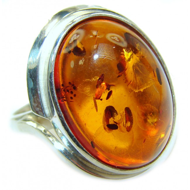 Excellent Brown Amber Sterling Silver Ring s. 7 3/4