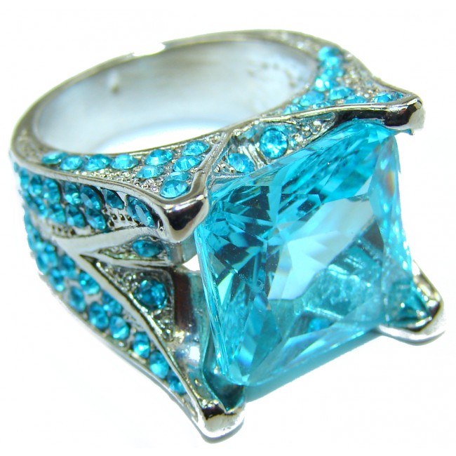 Fancy Cubic Zirconia .925 Sterling Silver Cocktail ring s. 7 1/2