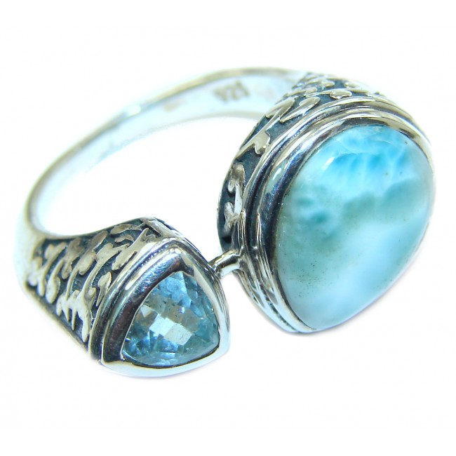 Natural Larimar .925 Sterling Silver handcrafted Ring s. 7
