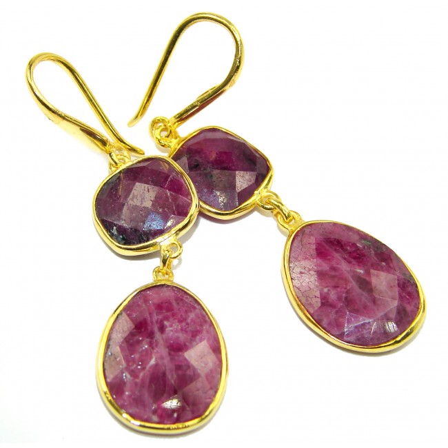 Trendy Ruby 14K Gold over .925 Sterling Silver handmade earrings