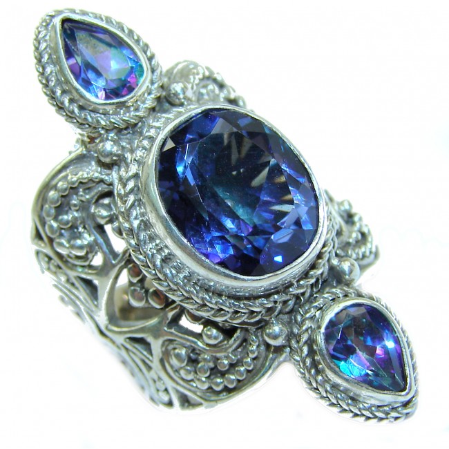 Incredible London Blue Topaz .925 Sterling Silver handcrafted Ring s. 6 1/4