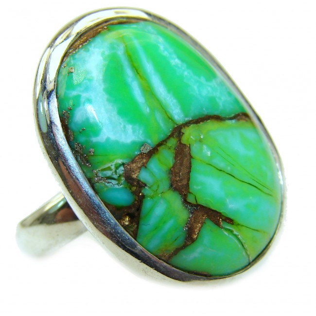Energizing green Turquoise .925 Sterling Silver handmade Ring size 6 1/4