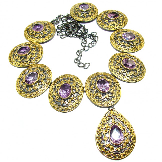 Artisan Master Piece genuine Amethyst 18K Gold over .925 Silver handcrafted Necklace