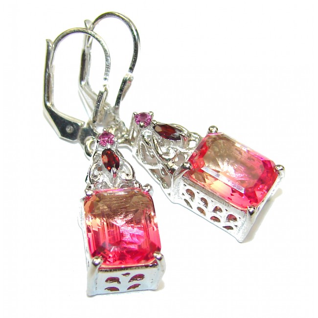 Pink Tourmaline color Topaz .925 Sterling Silver entirely handmade earrings