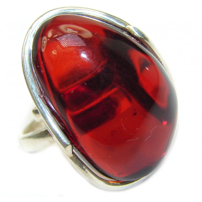 Excellent Cherry Amber Sterling Silver Ring s. 8 adjustable