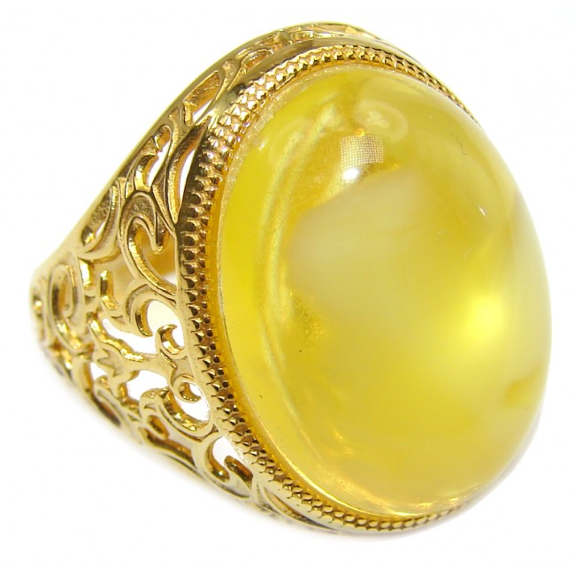 HUGE authentic Baltic Amber 18K Gold over .925 Sterling Silver handcrafted ring; s. 7 adjustable