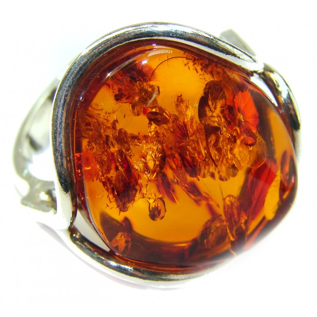 Excellent Authentic Baltic Amber Sterling Silver Ring s. 8 adjustable