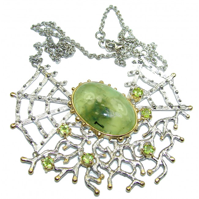 Magic Spider's Web Genuine Moss Prehnite .925 Sterling Silver handmade necklace
