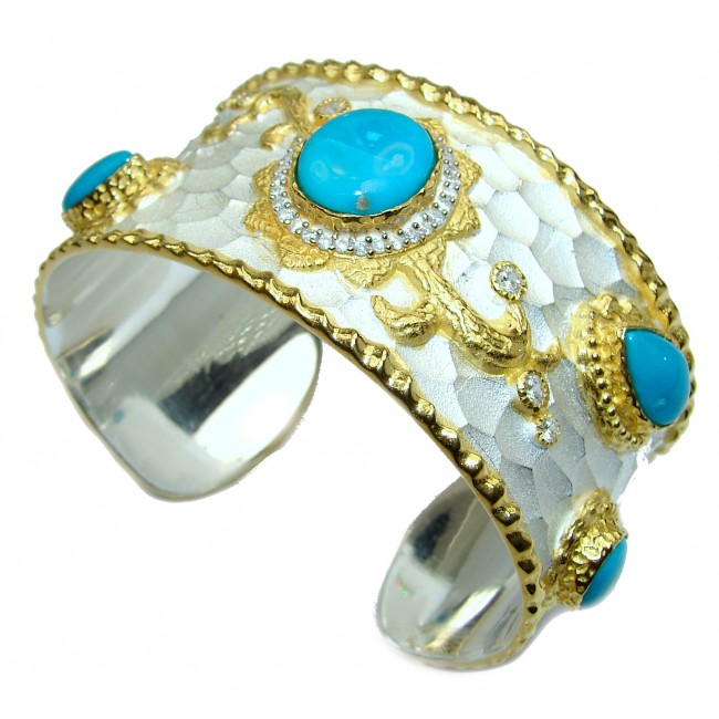 Bracelet with Sleeping Beauty Turquoise and Diamonds 24K Gold .925 Sterling Silver