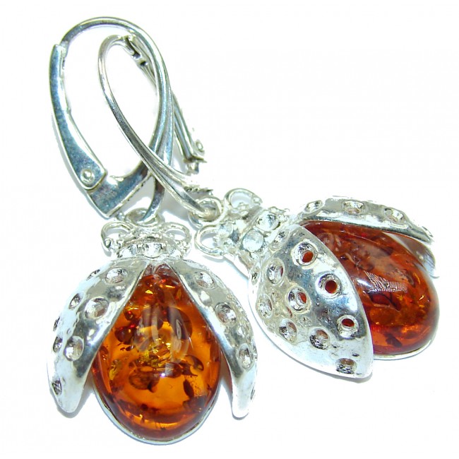 Baltic Ladybug Amber .925 Sterling Silver Earrings