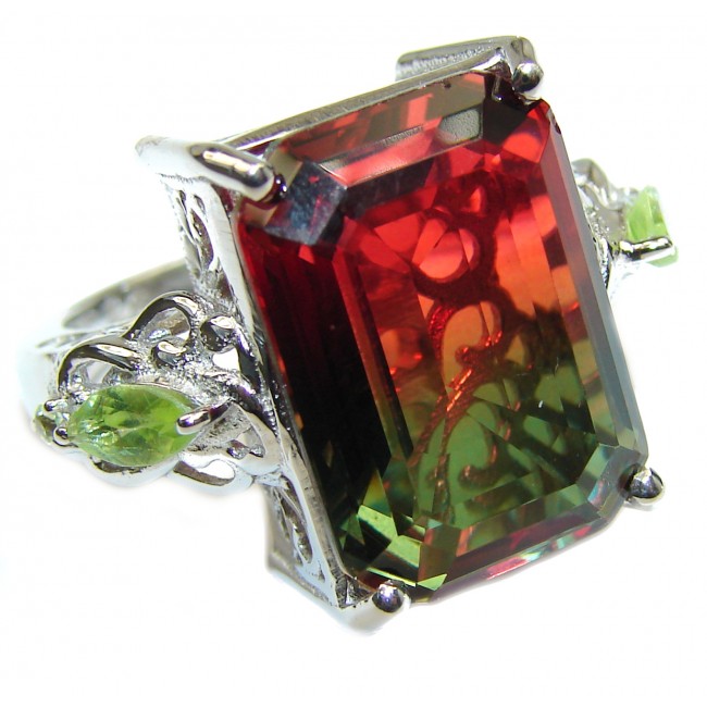HUGE emerald cut Volcanic Tourmaline Topaz .925 Sterling Silver handcrafted Ring s. 7 1/2