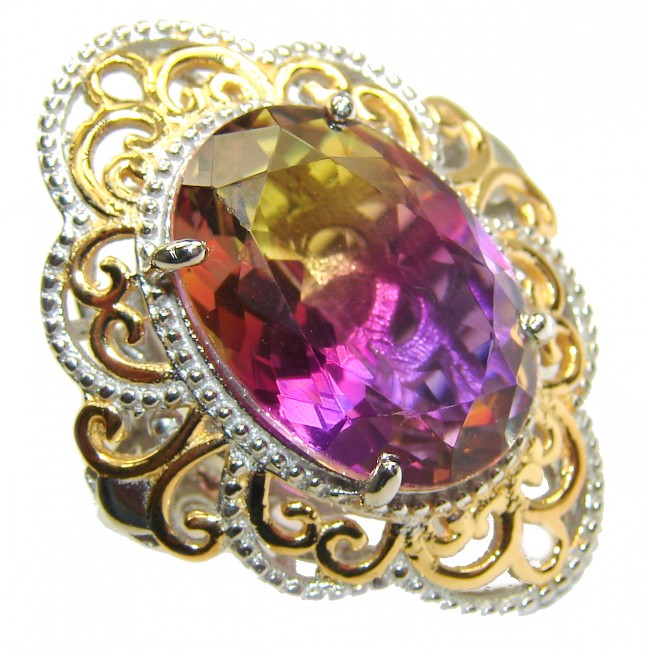 HUGE Oval cut Ametrine 18K Gold over .925 Sterling Silver handcrafted Ring s. 8 1/4