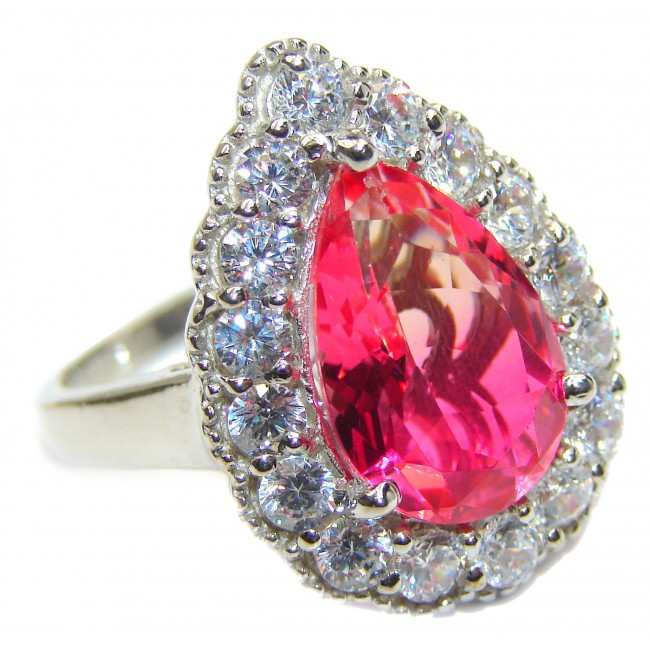 HUGE Pear cut Pink Topaz .925 Sterling Silver handcrafted Ring s. 9 1/4