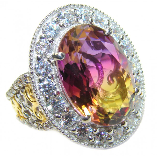 Huge Top Quality Ametrine 18K Gold over .925 Sterling Silver handcrafted Ring s. 8 1/4