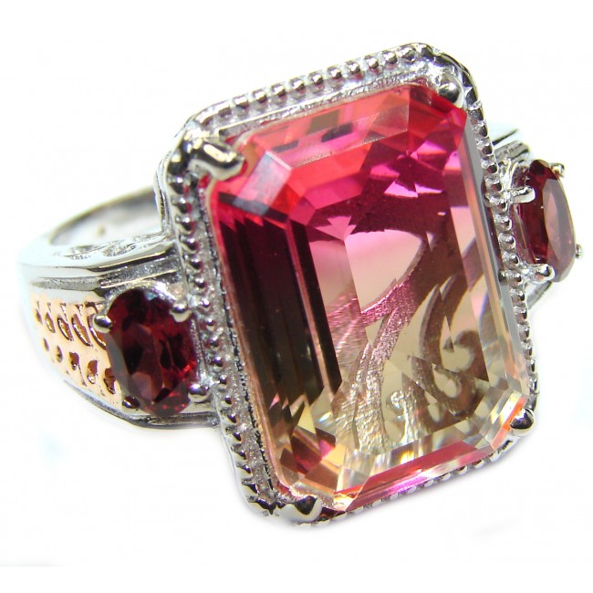 Genuine 25ct Pink Tourmaline color Topaz .925 Sterling Silver handcrafted ring; s. 9