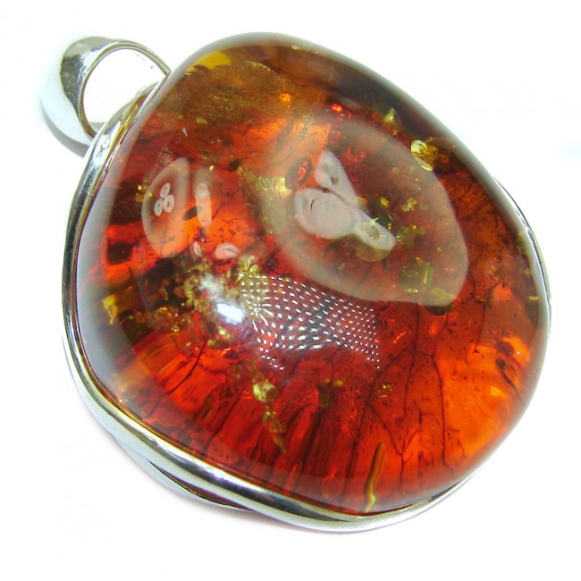 OUTSTANDING Cognac Natural Baltic Amber .925 Sterling Silver handmade Pendant