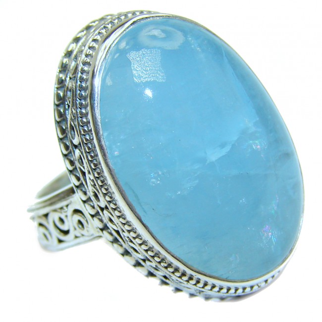 VINTAGE Design Blue Aquamarine .925 Sterling Silver handmade ring s. 8