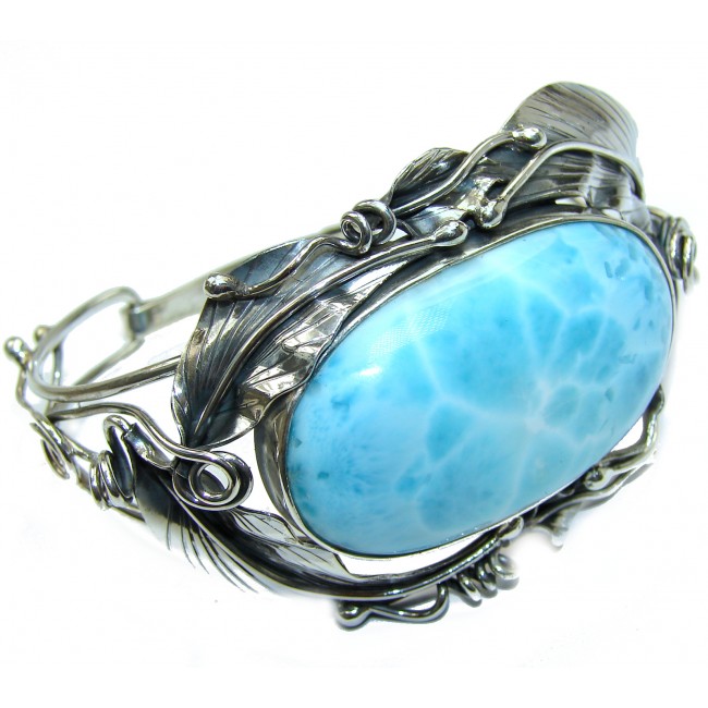 DIVINE Vintage Beauty of Nature Blue Larimar .925 Sterling Silver handcrafted LARGE Bracelet