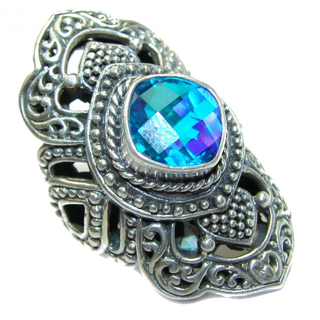 Bali Design Blue Aquamarine Topaz .925 Sterling Silver handmade ring s. 6