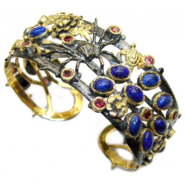 Blue Garden Lapis Lazuli 18K Gold over .925 Sterling Silver handcrafted Bracelet / Cuff