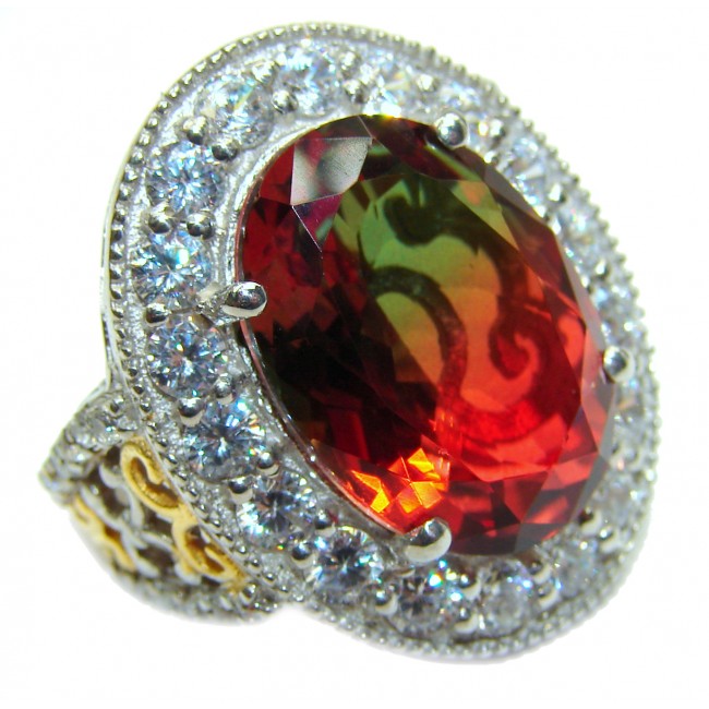 Huge Top Quality Volcanic Tourmaline 18K Gold over .925 Sterling Silver handcrafted Ring s. 7