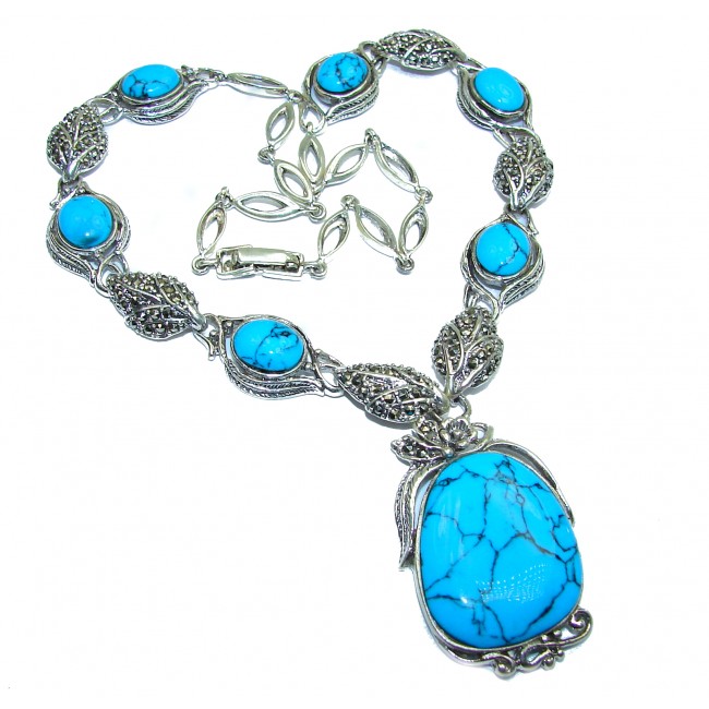 Gallery Masterpiece Blue genuine Turquoise .925 Sterling Silver necklace