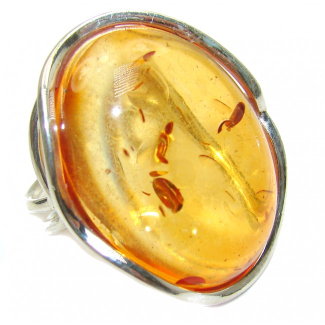 Huge Authentic Baltic Amber .925 Sterling Silver handcrafted ring; s 8 adjustable
