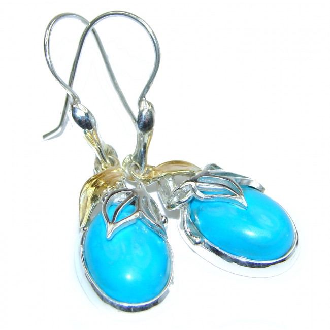Genuine Sleeping Beauty Turquoise Rose gold over Sterling Silver handcrafted Earrings
