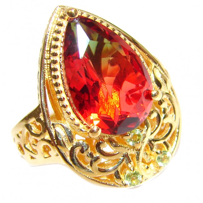 HUGE Top Quality Magic Tourmaline 18K Gold over .925 Sterling Silver handcrafted Ring s. 6 1/2