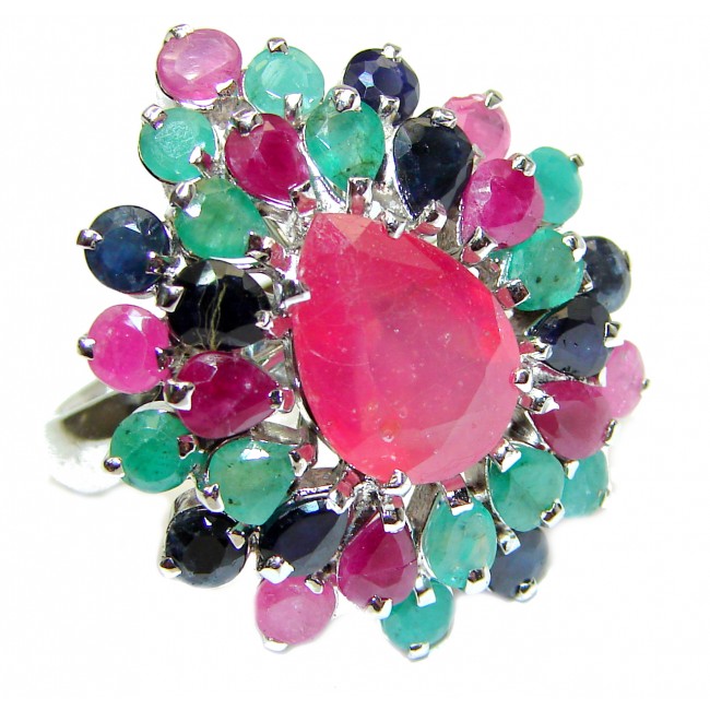 Incredible genuine Ruby .925 Sterling Silver Statement Ring s. 8 3/4