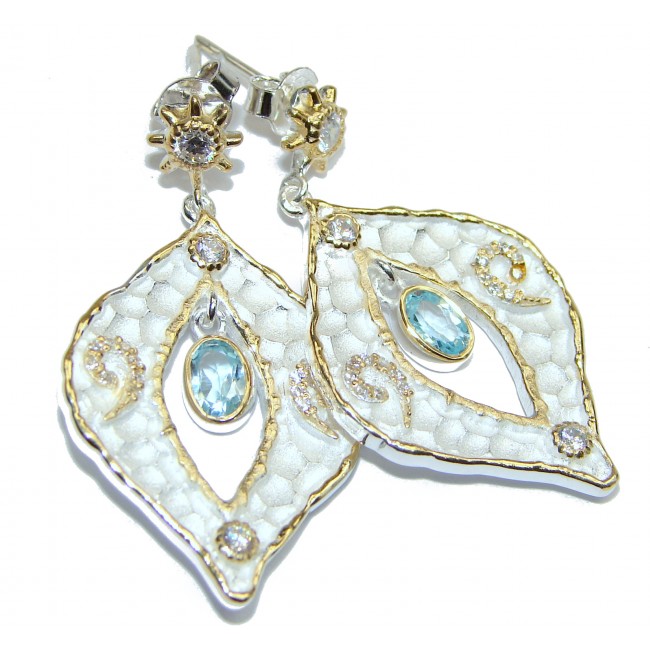 Rich Design Swiss Blue Topaz .925 Sterling Silver in Antique White Patina handcrafted earrings