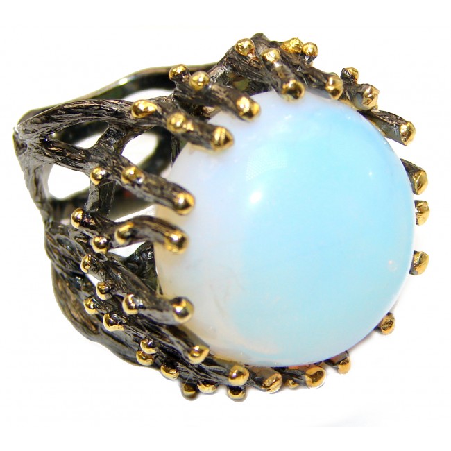 Large Rainbow Opalite black Rhodium over .925 Sterling Silver ring s. 10