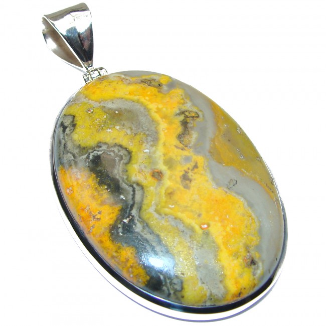 Huge 41.8 grams Authentic Volcanic Bubble Bee Jasper oxidized .925 Sterling Silver handmade Pendant