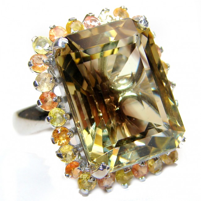 Huge Baquette cut Natural Fluorite 18K Gold over .925 Sterling Silver ring s. 8 1/4