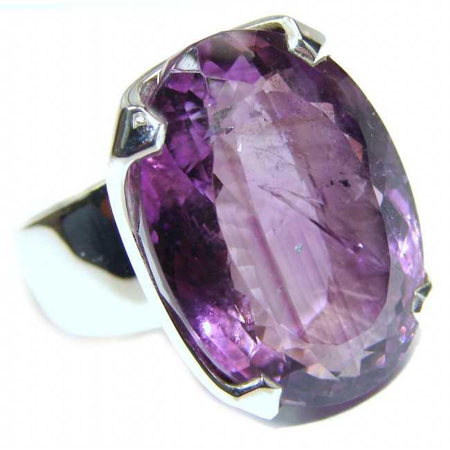 Spectacular 75 CT genuine Amethyst .925 Sterling Silver handcrafted Ring size 7