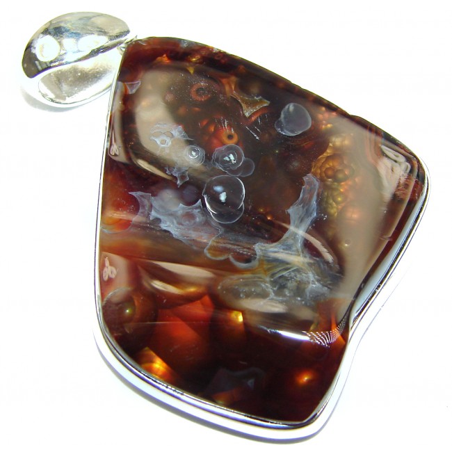 Huge Best Quality Authentic Fire Agate .925 Sterling Silver handmade Pendant