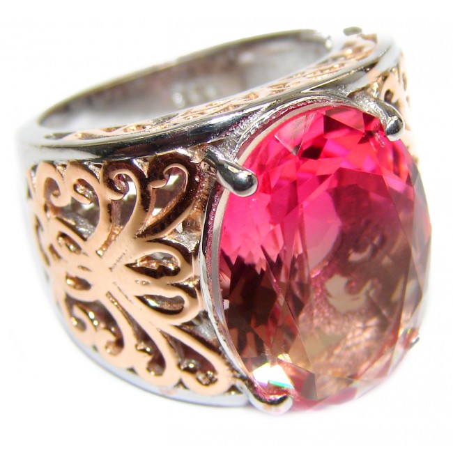 Huge Top Quality Volcanic Pink Tourmaline 18K Gold over .925 Sterling Silver handcrafted Ring s. 6