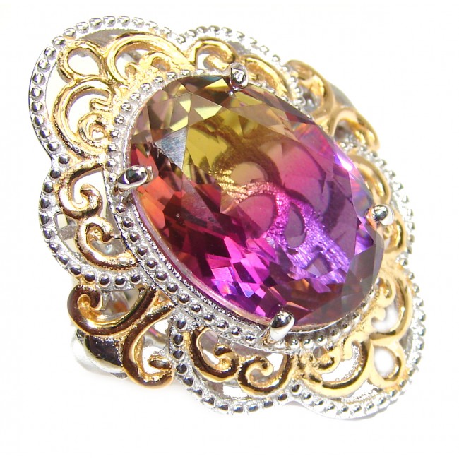 HUGE Oval cut Ametrine 18K Gold over .925 Sterling Silver handcrafted Ring s. 6 1/2