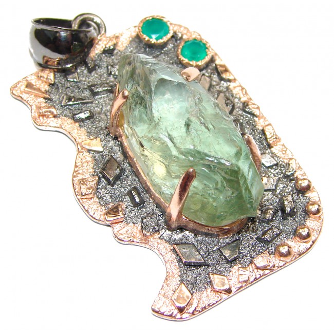 Huge Rough Green Amethyst Rose Gold Rhodium over .925 Sterling Silver Pendant