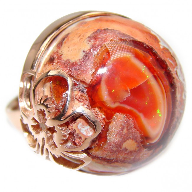Genuine AAAA+ Mexican Agate Rose Gold over .925 Sterling Silver handmade Ring size 7 adjustable