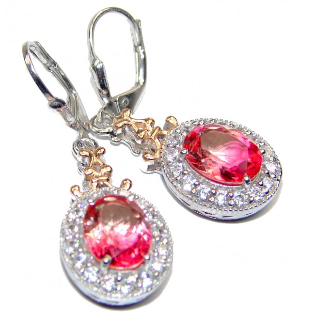Pink Tourmaline color Topaz .925 Sterling Silver entirely handmade earrings