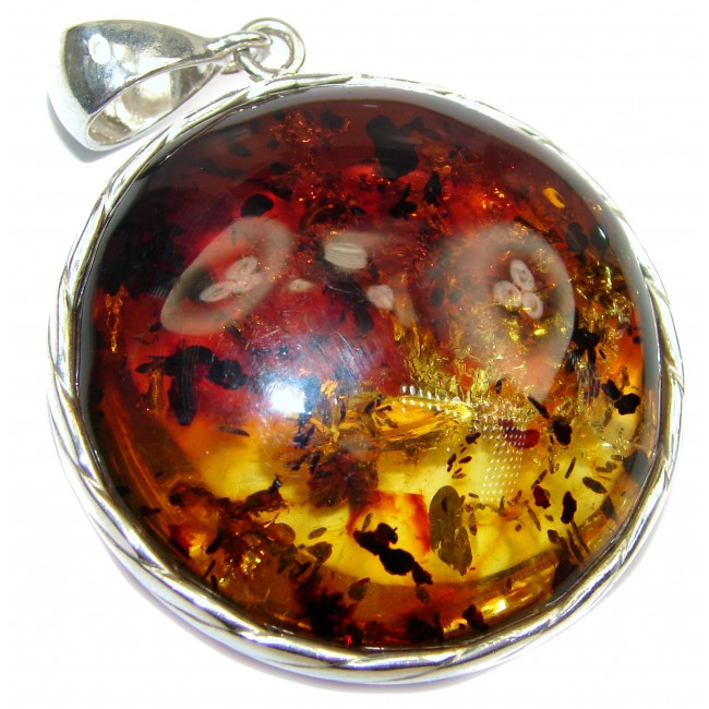 Large Golden Moon Natural Baltic Amber .925 Sterling Silver handmade Pendant
