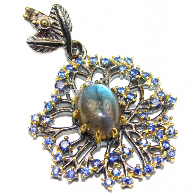 Blue Treasure Labradorite Sapphire Rose Gold over .925 Sterling Silver Pendant