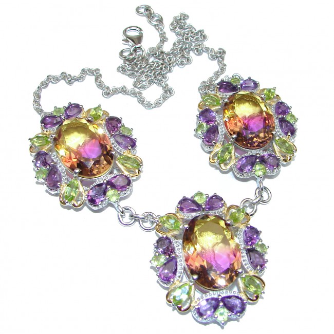 Oval cut Bi-color color Topaz 18K Gold over .925 Sterling Silver handcrafted necklace