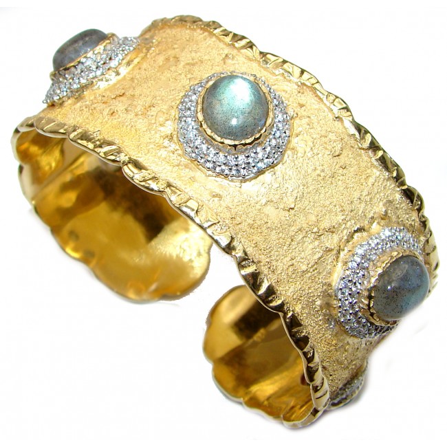 Enchanted Beauty Labradorite 24K Gold over .925 Sterling Silver Italy made Bracelet / Cuff