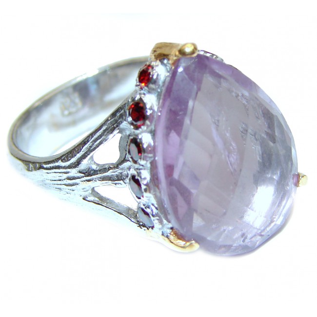 Spectacular genuine Amethyst 18K Gold over .925 Sterling Silver handcrafted Ring size 8