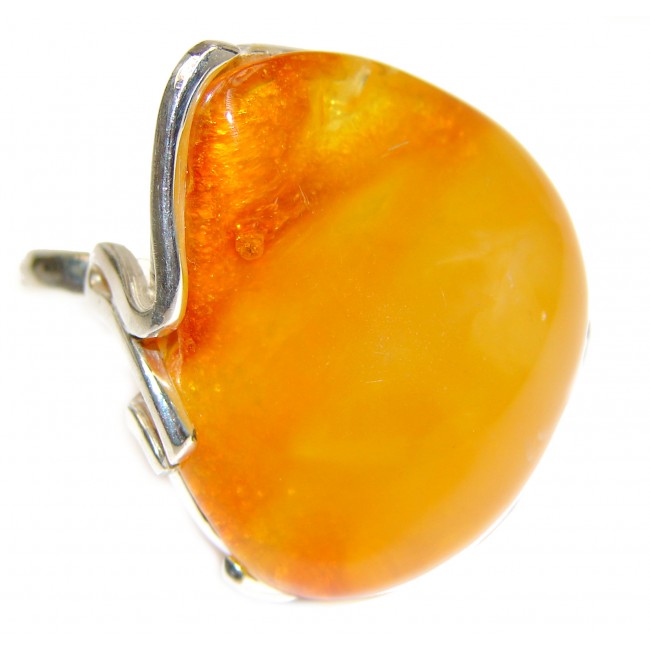 Large Genuine Butterscotch Baltic Amber .925 Sterling Silver handmade Ring size 8